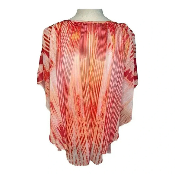 JM Collection Women's Small Sheer Red Poncho Top Abstract Blouse Spring - Picture 3 of 6